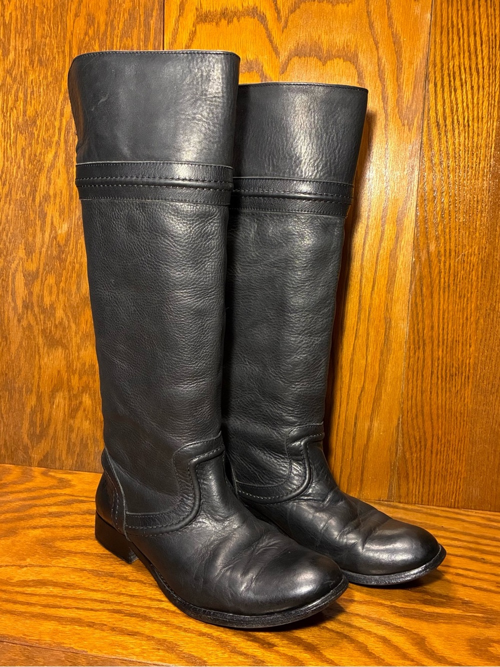 Y2K VTG Frye Melissa Trapunto Tall Riding Boots Mexico Made Black Leather Sz 7.5